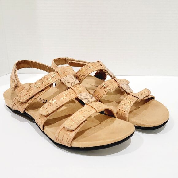 Vionic Rest Amber Sandals Womens Size 8 Gold Cork Back Strap Flats Slingback Tan - Picture 2 of 12